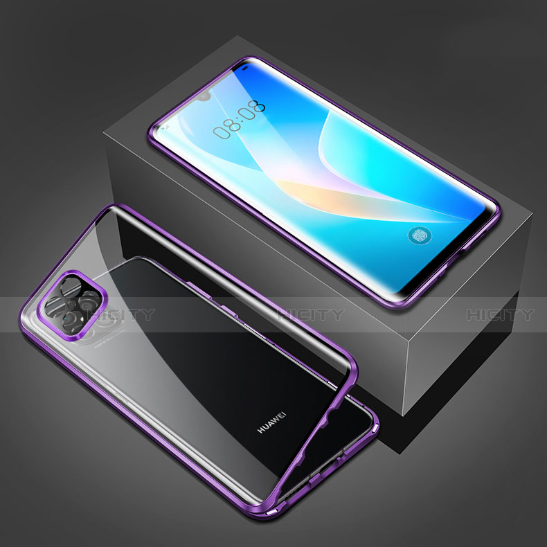 Funda Bumper Lujo Marco de Aluminio Espejo 360 Grados Carcasa M03 para Huawei Nova 8 SE 5G Morado