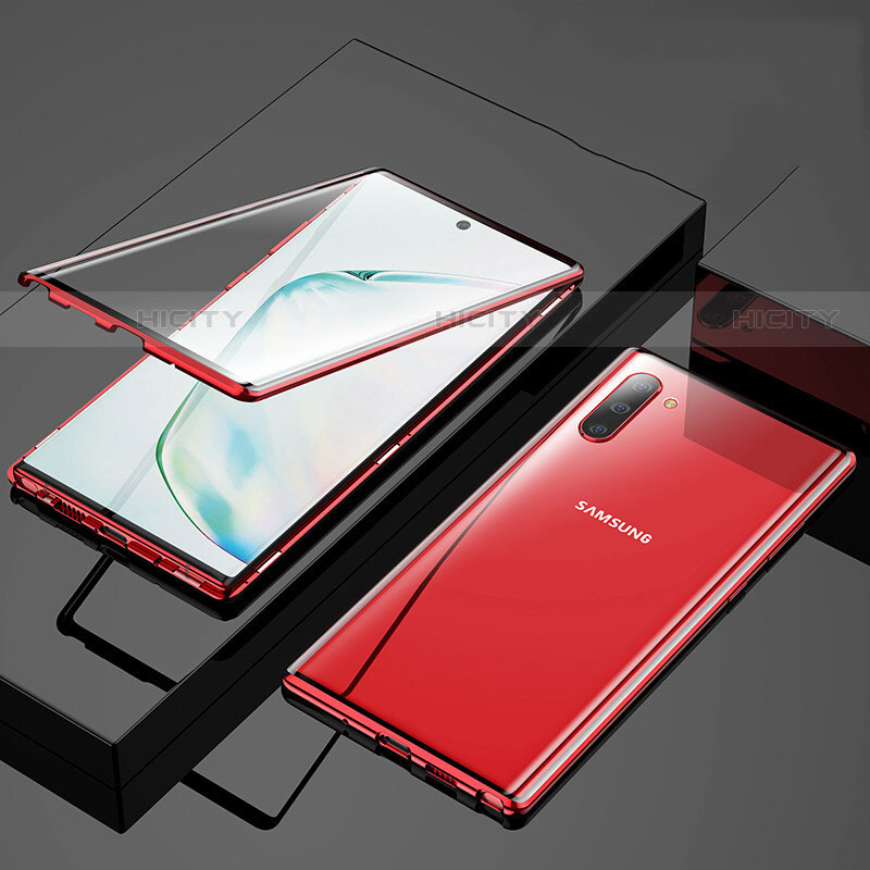 Funda Bumper Lujo Marco de Aluminio Espejo 360 Grados Carcasa M03 para Samsung Galaxy Note 10 Rojo