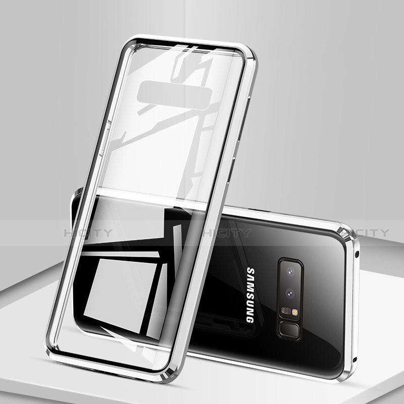 Funda Bumper Lujo Marco de Aluminio Espejo 360 Grados Carcasa M03 para Samsung Galaxy Note 8 Plata