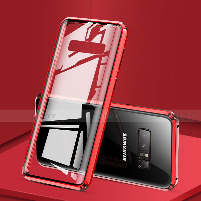 Funda Bumper Lujo Marco de Aluminio Espejo 360 Grados Carcasa M03 para Samsung Galaxy Note 8 Rojo