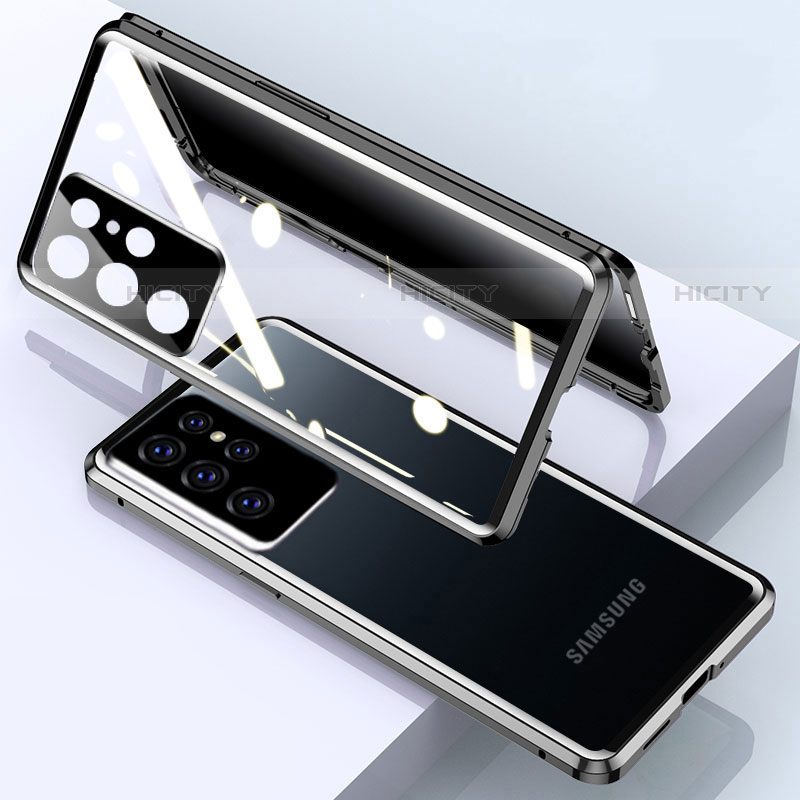 Funda Bumper Lujo Marco de Aluminio Espejo 360 Grados Carcasa M03 para Samsung Galaxy S21 Ultra 5G Negro