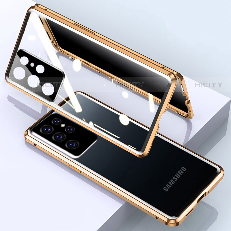 Funda Bumper Lujo Marco de Aluminio Espejo 360 Grados Carcasa M03 para Samsung Galaxy S21 Ultra 5G Oro