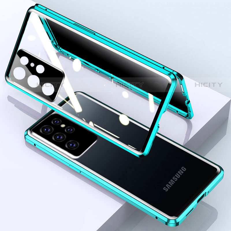 Funda Bumper Lujo Marco de Aluminio Espejo 360 Grados Carcasa M03 para Samsung Galaxy S21 Ultra 5G Verde