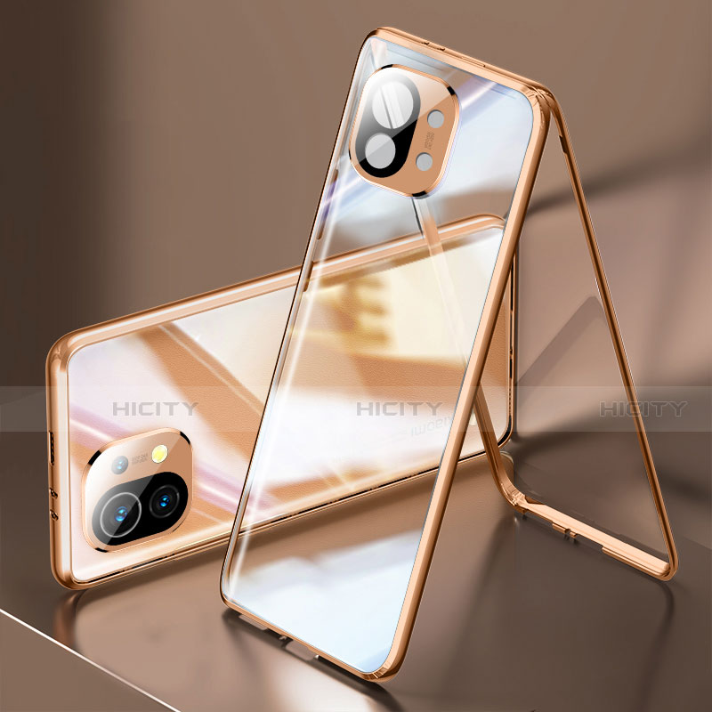 Funda Bumper Lujo Marco de Aluminio Espejo 360 Grados Carcasa M03 para Xiaomi Mi 11 5G Oro