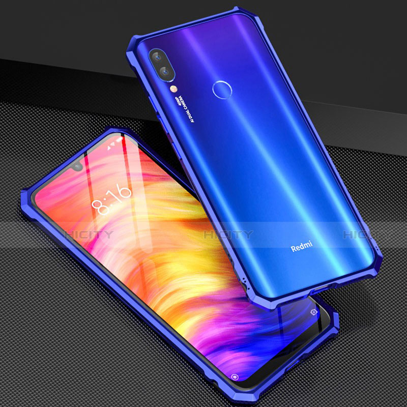 Funda Bumper Lujo Marco de Aluminio Espejo 360 Grados Carcasa M03 para Xiaomi Redmi Note 7 Pro Azul