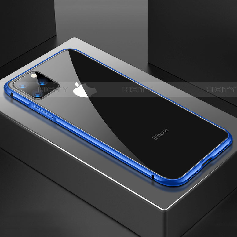 Funda Bumper Lujo Marco de Aluminio Espejo 360 Grados Carcasa M04 para Apple iPhone 11 Pro Max Azul
