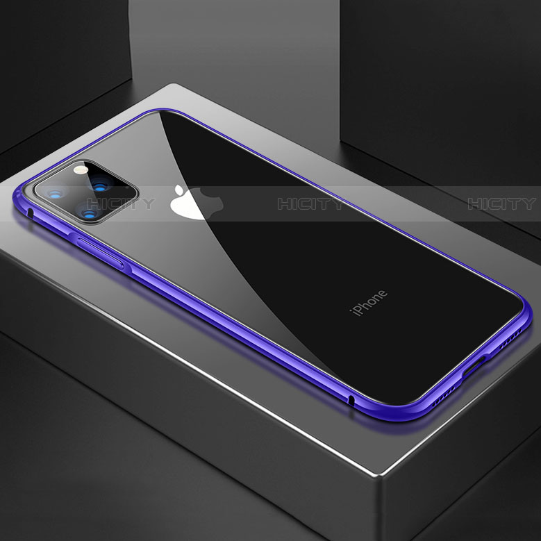 Funda Bumper Lujo Marco de Aluminio Espejo 360 Grados Carcasa M04 para Apple iPhone 11 Pro Max Morado