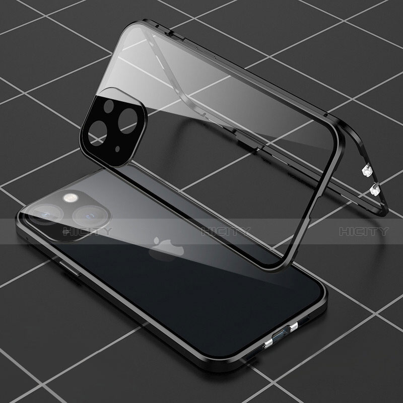 Funda Bumper Lujo Marco de Aluminio Espejo 360 Grados Carcasa M04 para Apple iPhone 13 Mini Negro