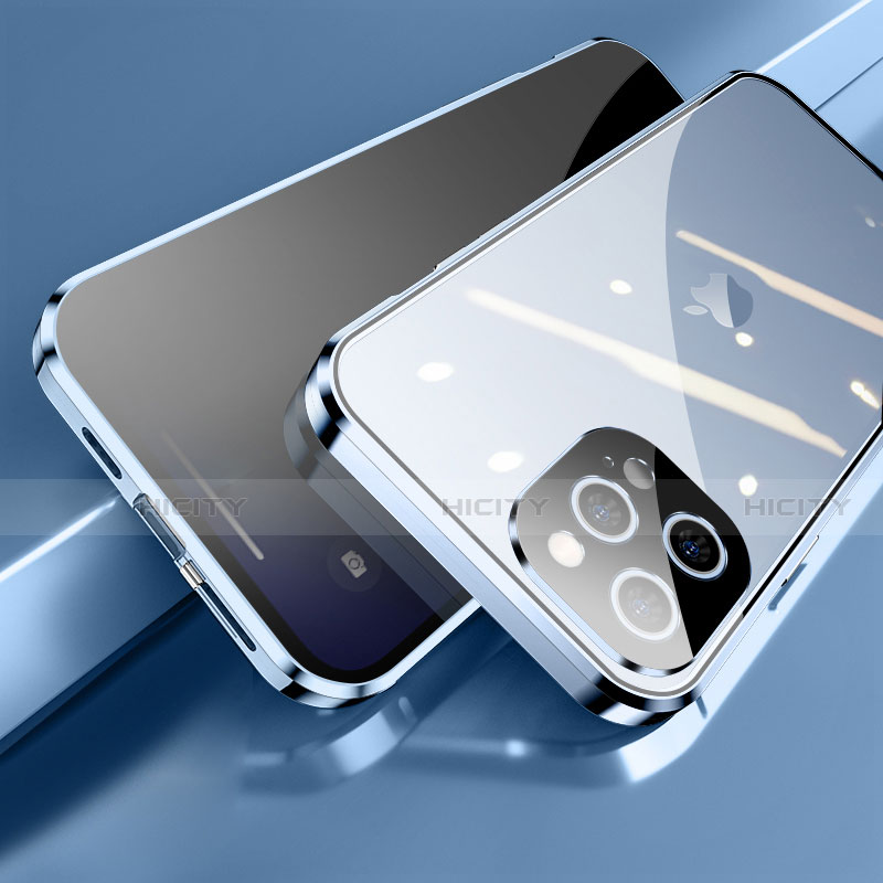 Funda Bumper Lujo Marco de Aluminio Espejo 360 Grados Carcasa M04 para Apple iPhone 13 Pro Azul