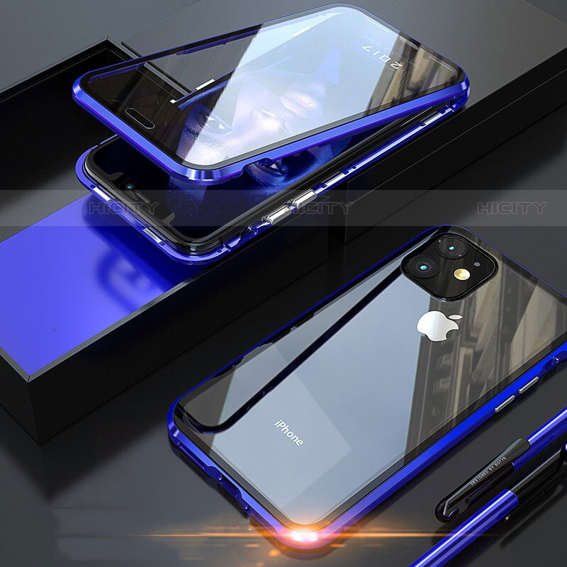 Funda Bumper Lujo Marco de Aluminio Espejo 360 Grados Carcasa M05 para Apple iPhone 11 Pro Azul