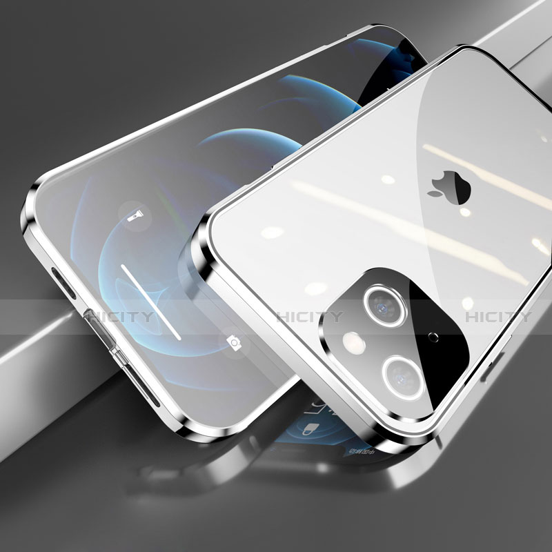 Funda Bumper Lujo Marco de Aluminio Espejo 360 Grados Carcasa M05 para Apple iPhone 13 Plata
