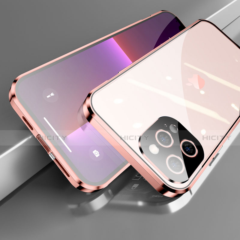 Funda Bumper Lujo Marco de Aluminio Espejo 360 Grados Carcasa M05 para Apple iPhone 13 Pro