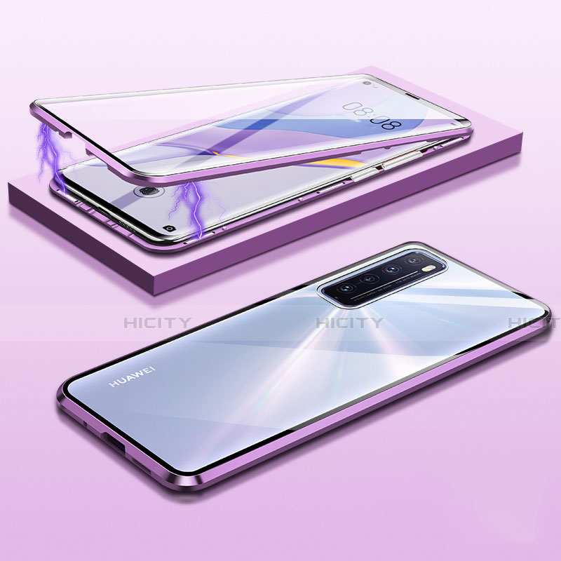 Funda Bumper Lujo Marco de Aluminio Espejo 360 Grados Carcasa M05 para Huawei Nova 7 5G Morado