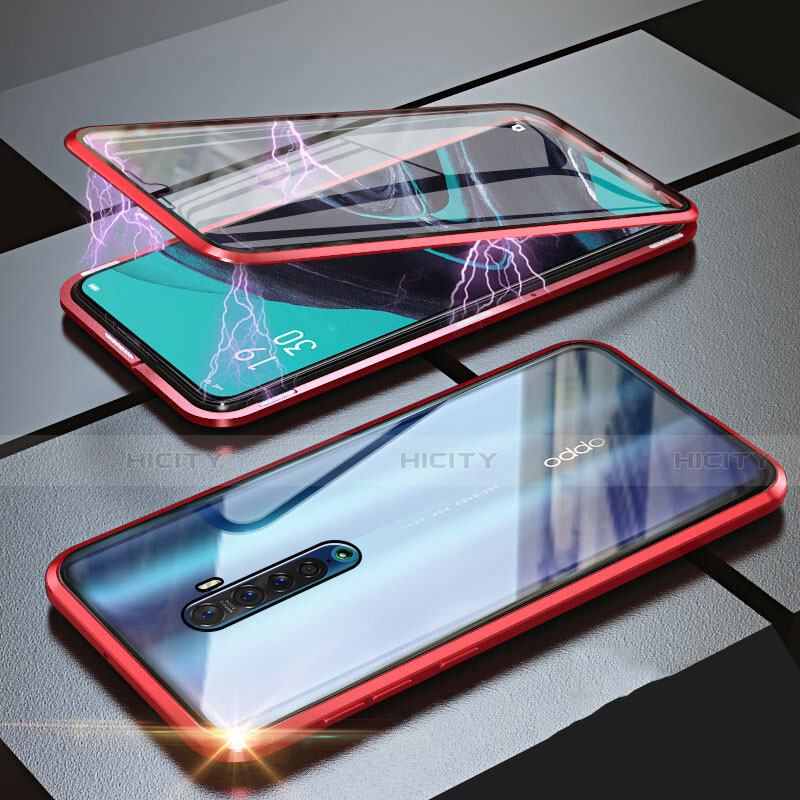 Funda Bumper Lujo Marco de Aluminio Espejo 360 Grados Carcasa M05 para Oppo Reno2 Rojo