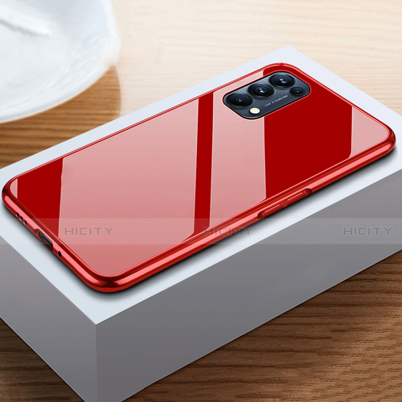 Funda Bumper Lujo Marco de Aluminio Espejo 360 Grados Carcasa M05 para Oppo Reno5 5G Rojo