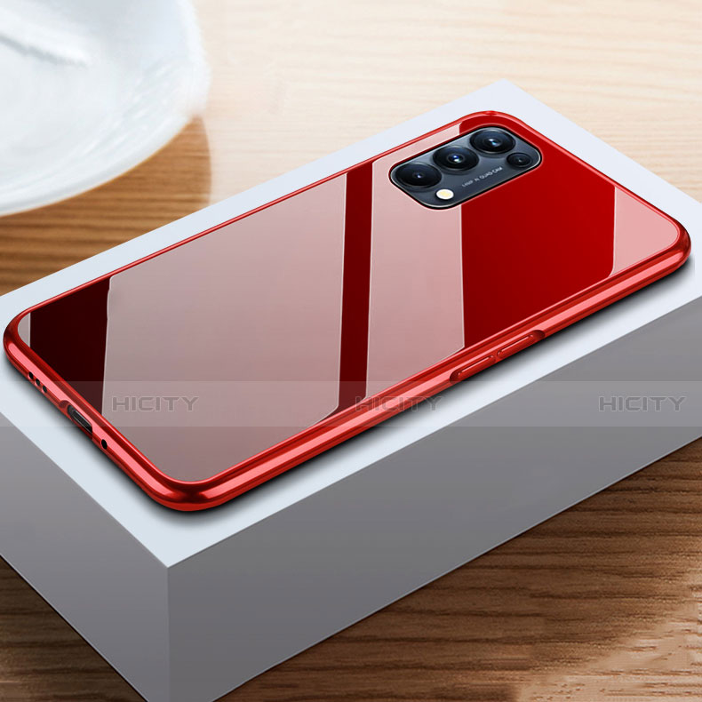 Funda Bumper Lujo Marco de Aluminio Espejo 360 Grados Carcasa M05 para Oppo Reno5 5G Rojo y Negro