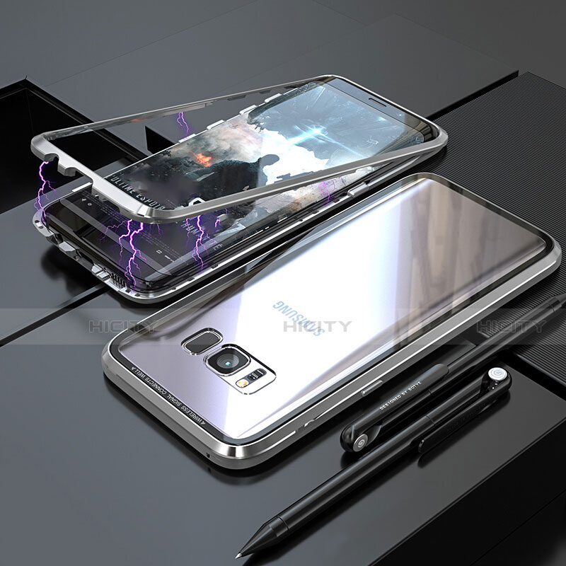 Funda Bumper Lujo Marco de Aluminio Espejo 360 Grados Carcasa M05 para Samsung Galaxy S8 Plata