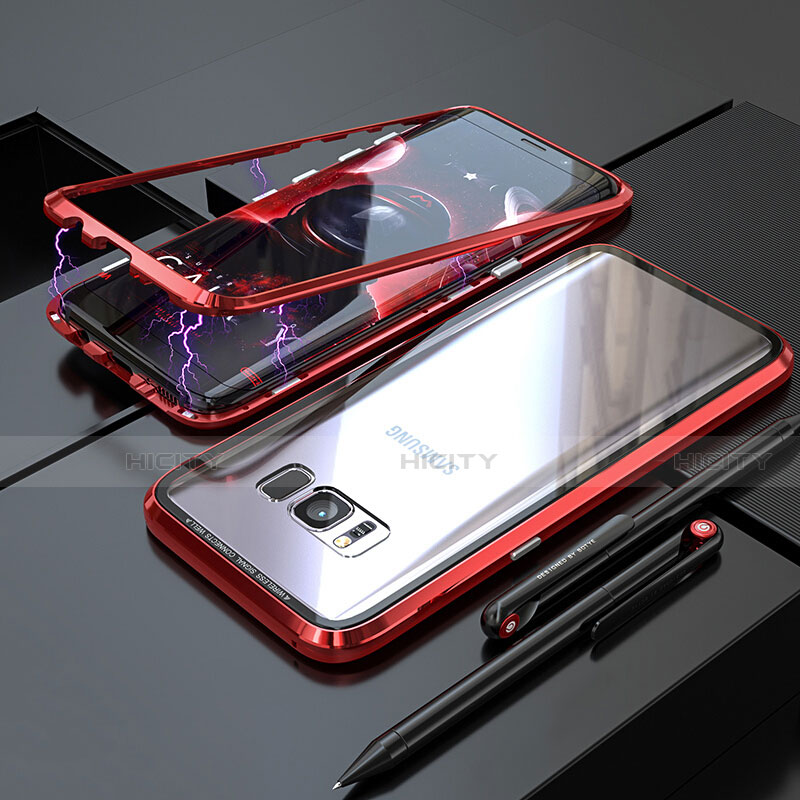 Funda Bumper Lujo Marco de Aluminio Espejo 360 Grados Carcasa M05 para Samsung Galaxy S8 Plus Rojo