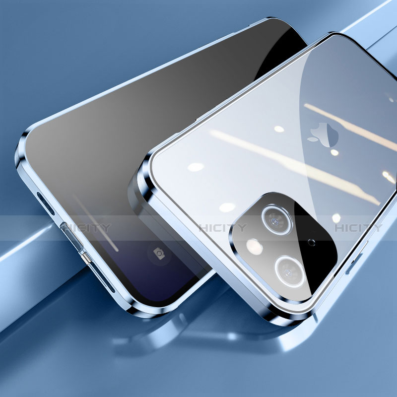 Funda Bumper Lujo Marco de Aluminio Espejo 360 Grados Carcasa M06 para Apple iPhone 14 Azul