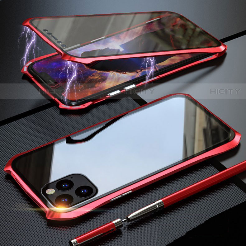 Funda Bumper Lujo Marco de Aluminio Espejo 360 Grados Carcasa M07 para Apple iPhone 11 Pro Max Rojo