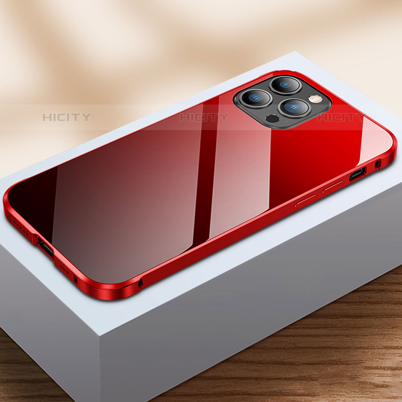 Funda Bumper Lujo Marco de Aluminio Espejo 360 Grados Carcasa M07 para Apple iPhone 15 Pro Rojo y Negro