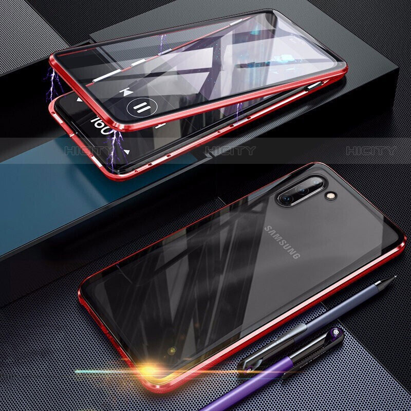 Funda Bumper Lujo Marco de Aluminio Espejo 360 Grados Carcasa M07 para Samsung Galaxy Note 10 Rojo