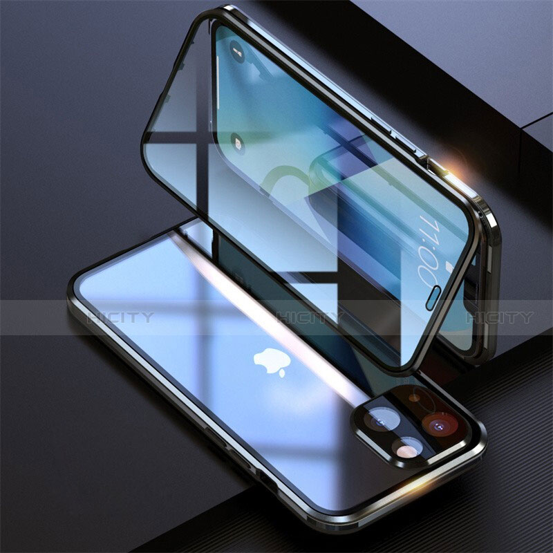 Funda Bumper Lujo Marco de Aluminio Espejo 360 Grados Carcasa M08 para Apple iPhone 13 Negro