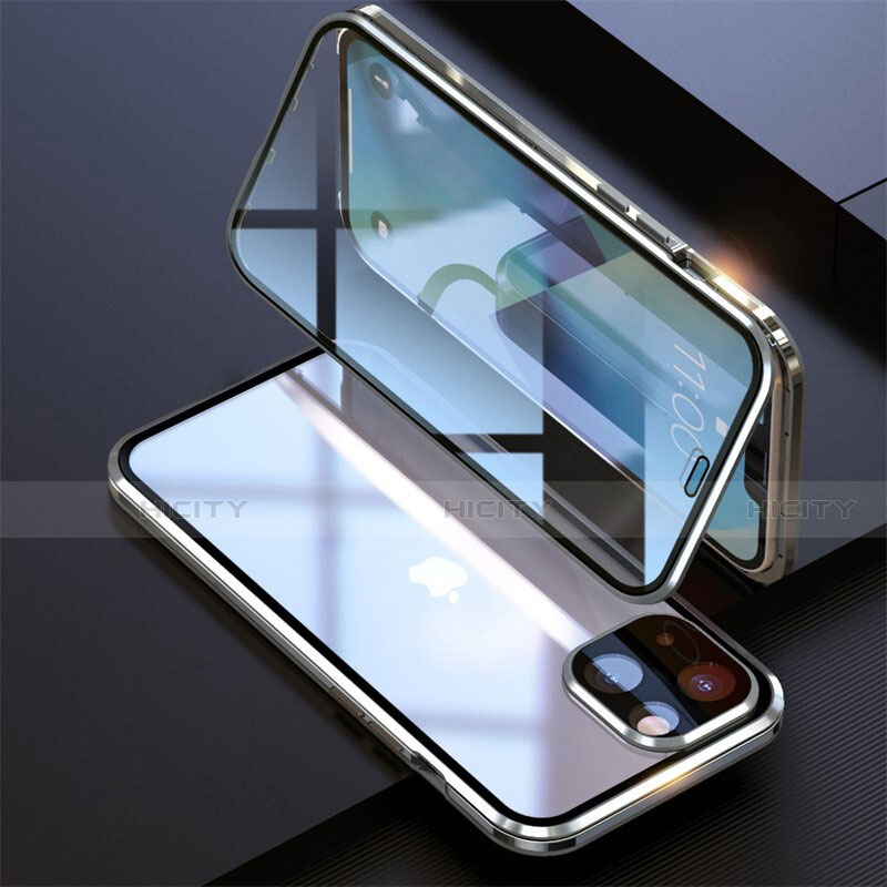 Funda Bumper Lujo Marco de Aluminio Espejo 360 Grados Carcasa M08 para Apple iPhone 13 Plata