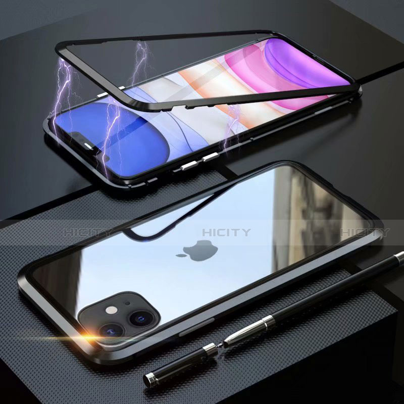 Funda Bumper Lujo Marco de Aluminio Espejo 360 Grados Carcasa M09 para Apple iPhone 11 Negro