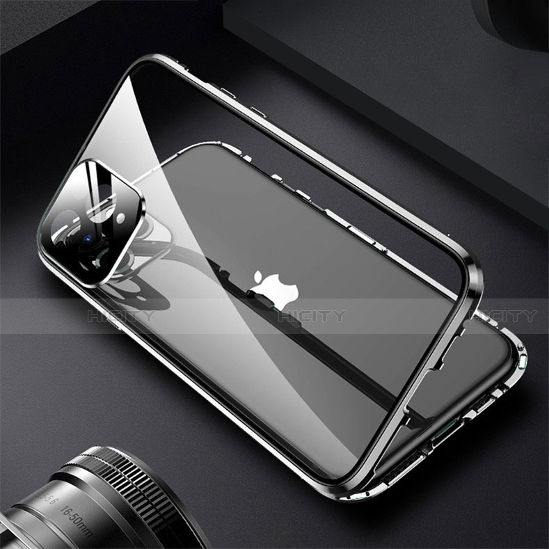Funda Bumper Lujo Marco de Aluminio Espejo 360 Grados Carcasa M09 para Apple iPhone 15 Pro Negro
