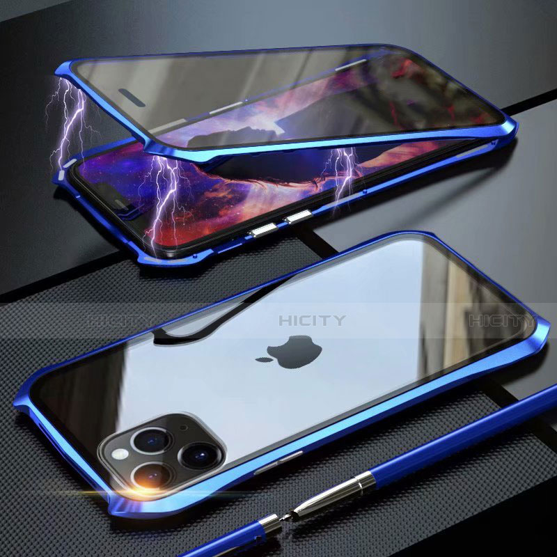 Funda Bumper Lujo Marco de Aluminio Espejo 360 Grados Carcasa M10 para Apple iPhone 11 Pro Max Azul