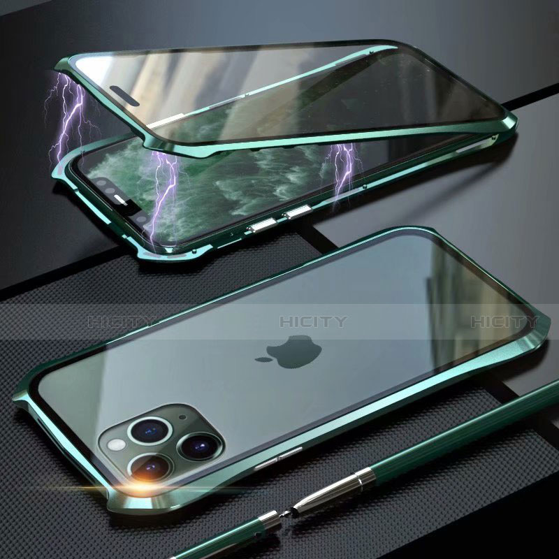 Funda Bumper Lujo Marco de Aluminio Espejo 360 Grados Carcasa M10 para Apple iPhone 11 Pro Max Verde