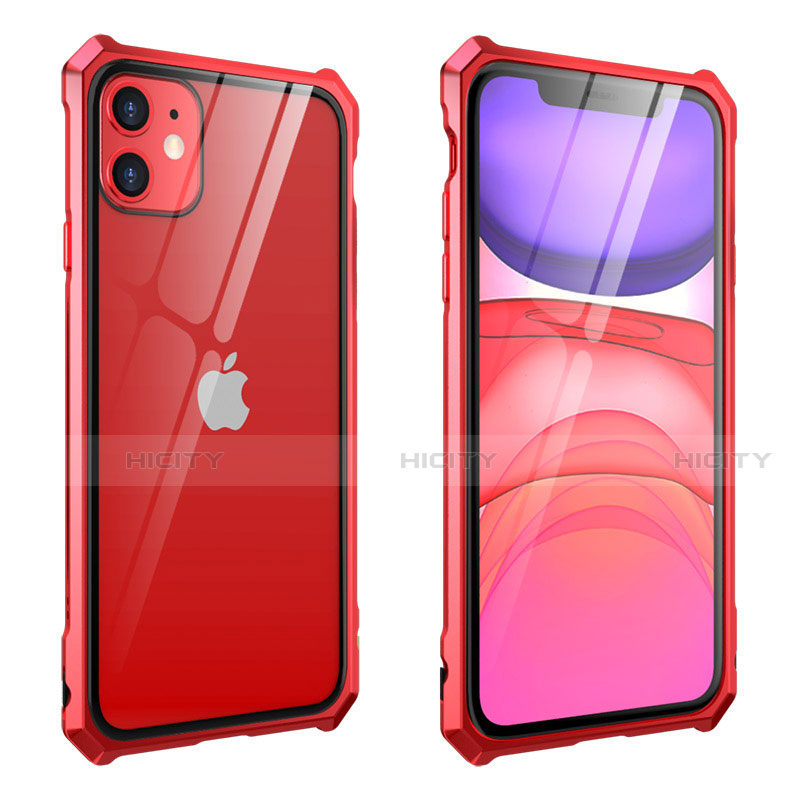 Funda Bumper Lujo Marco de Aluminio Espejo 360 Grados Carcasa M10 para Apple iPhone 11 Rojo