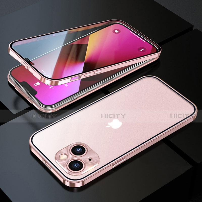 Funda Bumper Lujo Marco de Aluminio Espejo 360 Grados Carcasa M10 para Apple iPhone 13 Oro Rosa