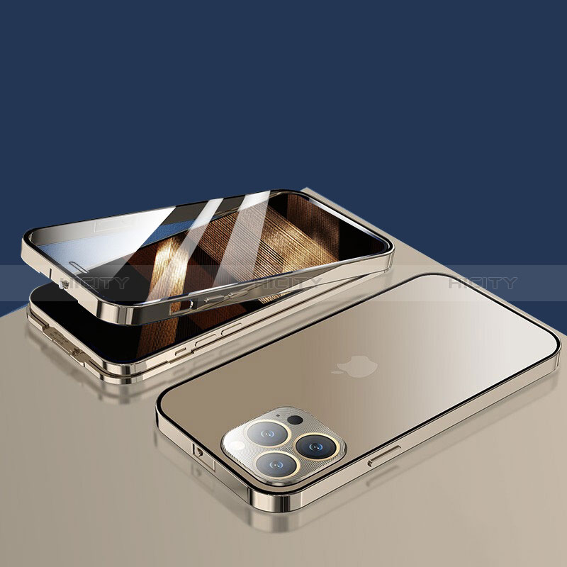 Funda Bumper Lujo Marco de Aluminio Espejo 360 Grados Carcasa M10 para Apple iPhone 15 Pro Max