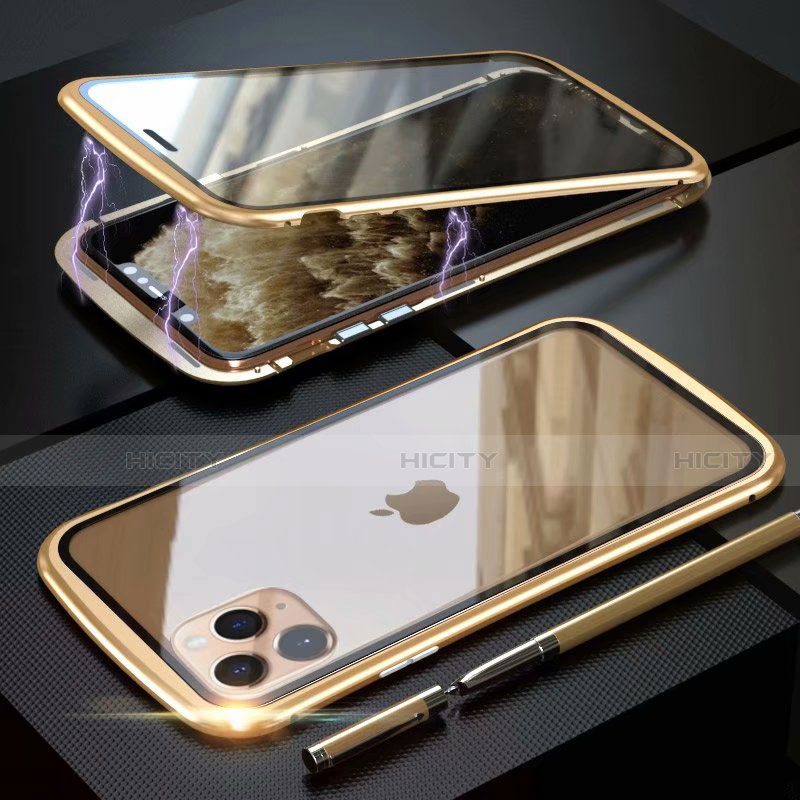 Funda Bumper Lujo Marco de Aluminio Espejo 360 Grados Carcasa M11 para Apple iPhone 11 Pro Max Oro