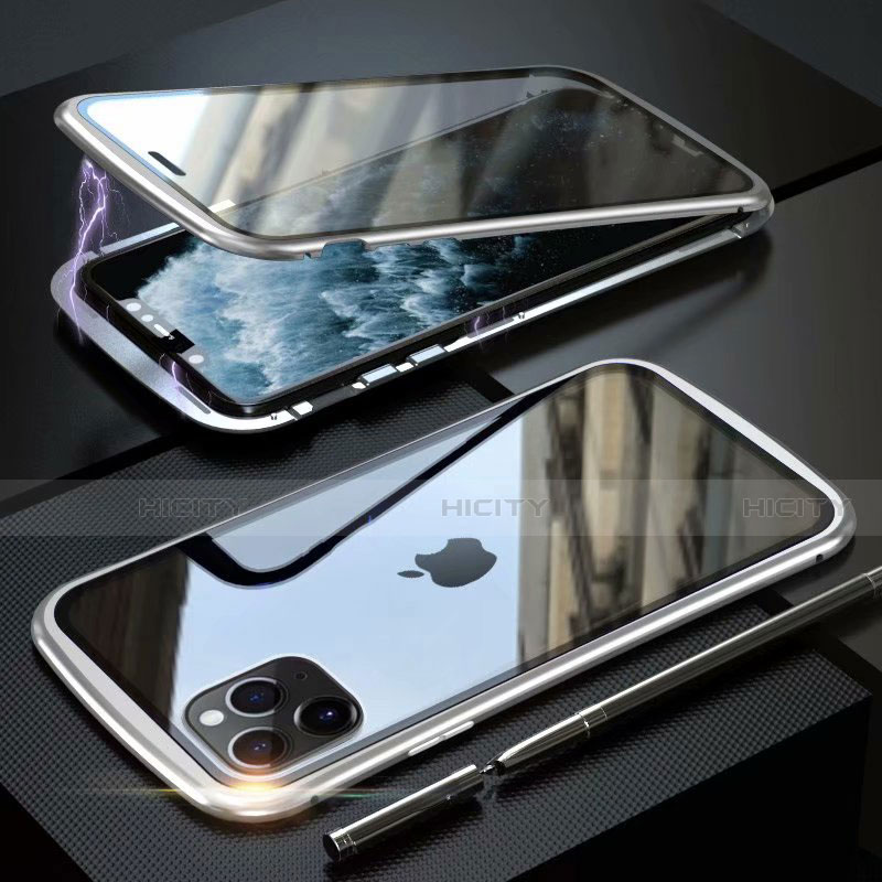 Funda Bumper Lujo Marco de Aluminio Espejo 360 Grados Carcasa M11 para Apple iPhone 11 Pro Max Plata