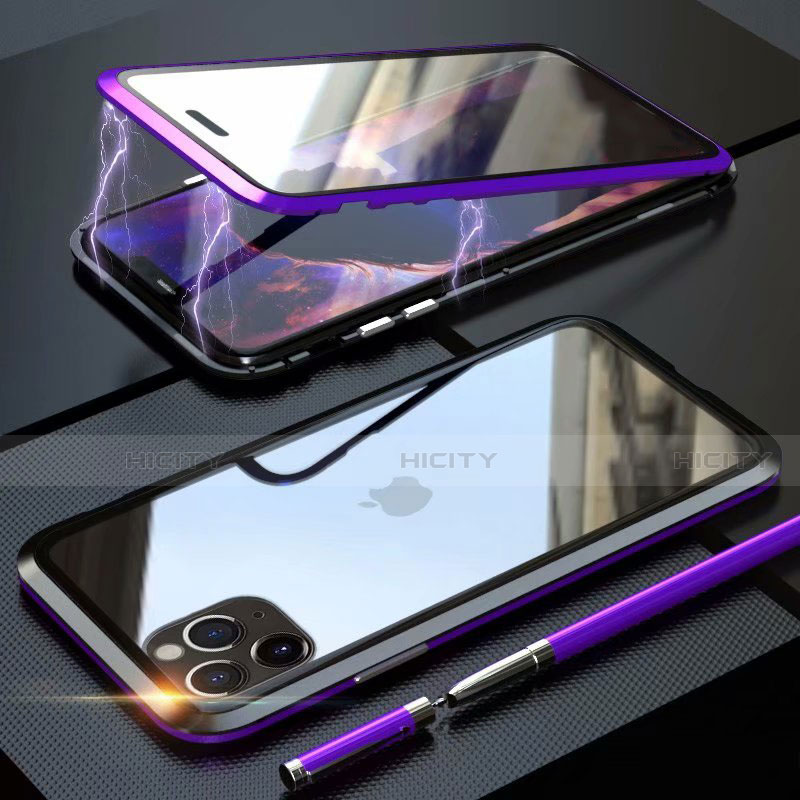 Funda Bumper Lujo Marco de Aluminio Espejo 360 Grados Carcasa M12 para Apple iPhone 11 Pro Max Morado