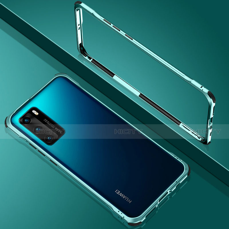 Funda Bumper Lujo Marco de Aluminio Espejo 360 Grados Carcasa N02 para Huawei P40 Cian