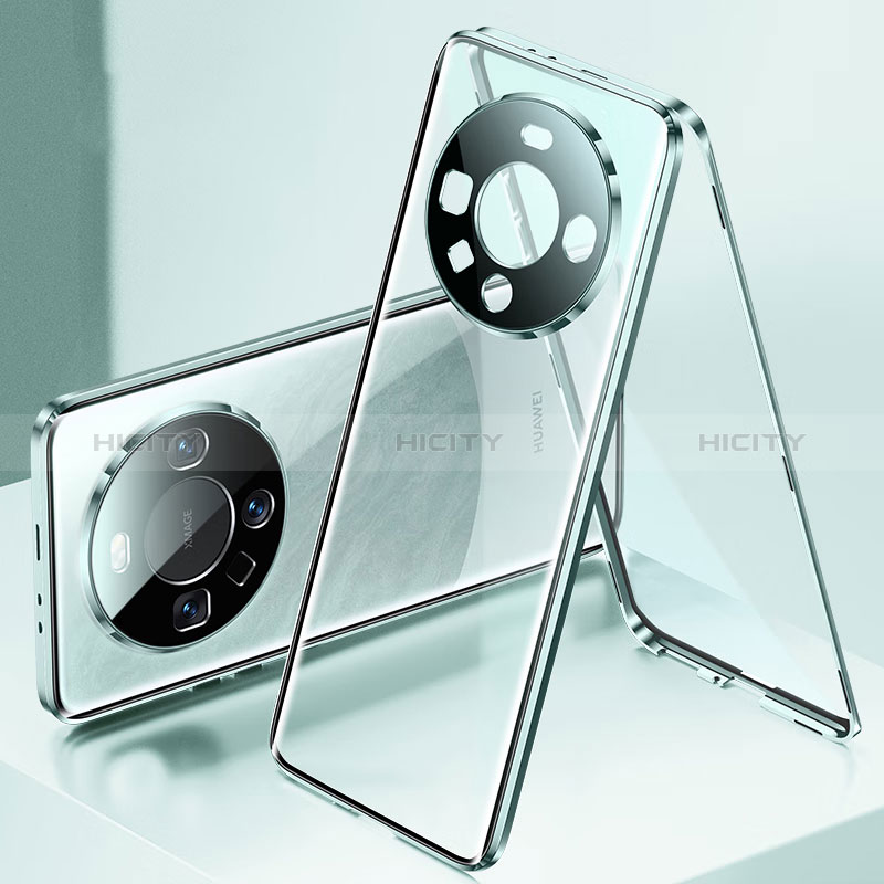 Funda Bumper Lujo Marco de Aluminio Espejo 360 Grados Carcasa P01 para Huawei Mate 60 Verde