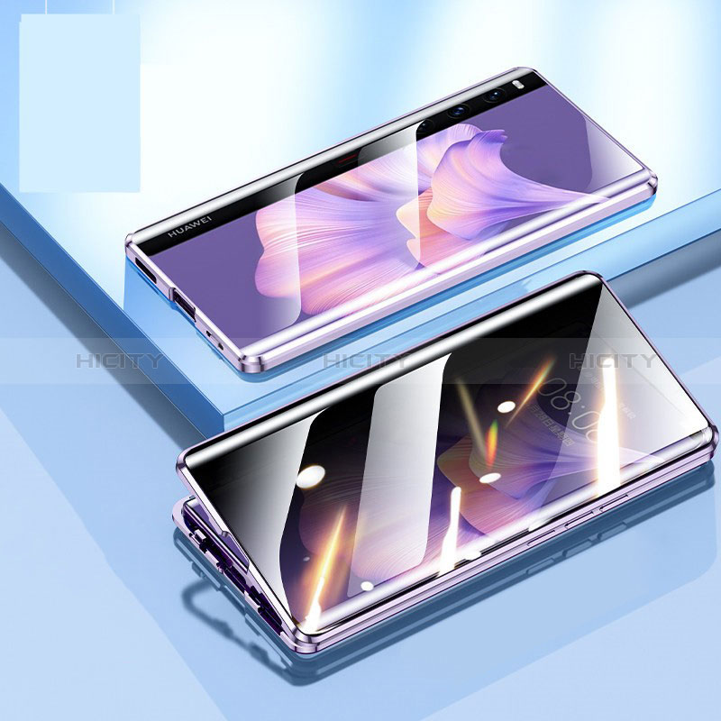 Funda Bumper Lujo Marco de Aluminio Espejo 360 Grados Carcasa P01 para Huawei Mate Xs 2 Morado