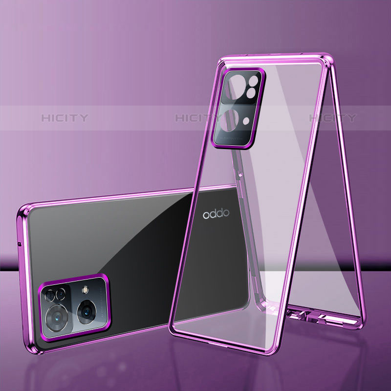 Funda Bumper Lujo Marco de Aluminio Espejo 360 Grados Carcasa P01 para Oppo Reno7 Pro 5G Morado