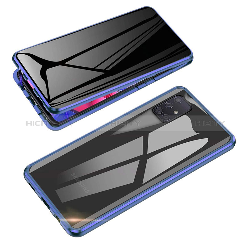 Funda Bumper Lujo Marco de Aluminio Espejo 360 Grados Carcasa P01 para Samsung Galaxy A71 4G A715 Azul