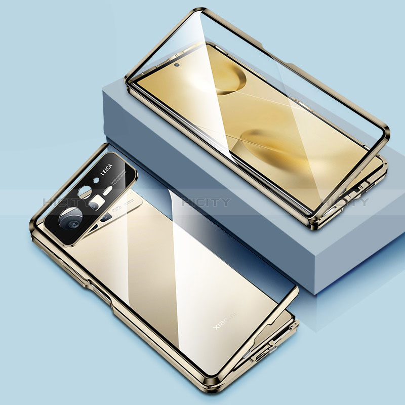 Funda Bumper Lujo Marco de Aluminio Espejo 360 Grados Carcasa P01 para Xiaomi Mix Fold 2 5G Oro