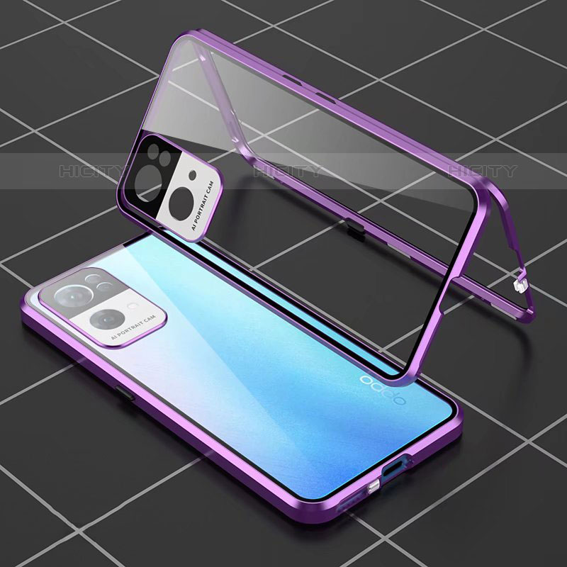 Funda Bumper Lujo Marco de Aluminio Espejo 360 Grados Carcasa P02 para Oppo Reno7 Pro 5G