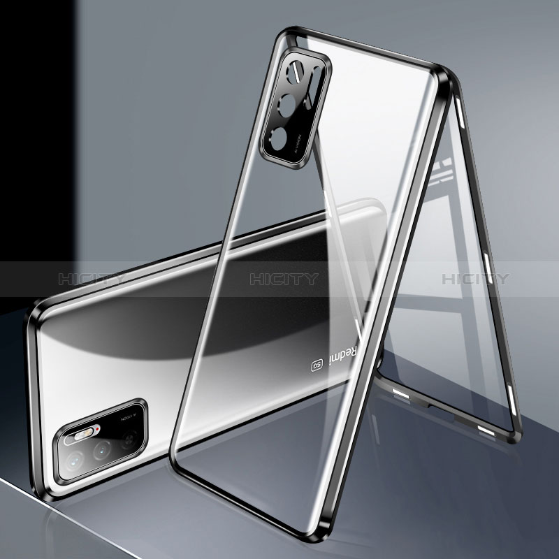 Funda Bumper Lujo Marco de Aluminio Espejo 360 Grados Carcasa P02 para Xiaomi Redmi Note 10T 5G Negro