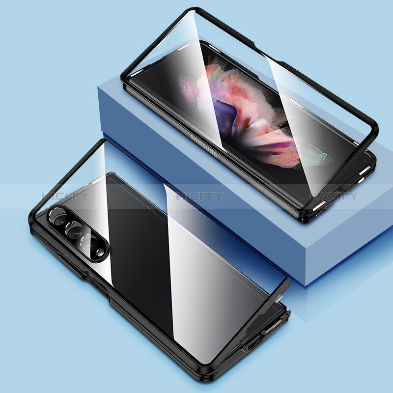 Funda Bumper Lujo Marco de Aluminio Espejo 360 Grados Carcasa P03 para Samsung Galaxy Z Fold3 5G Negro