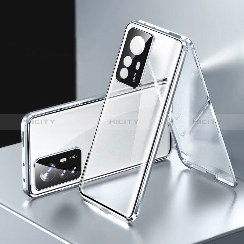 Funda Bumper Lujo Marco de Aluminio Espejo 360 Grados Carcasa P03 para Xiaomi Mi 12T 5G Plata