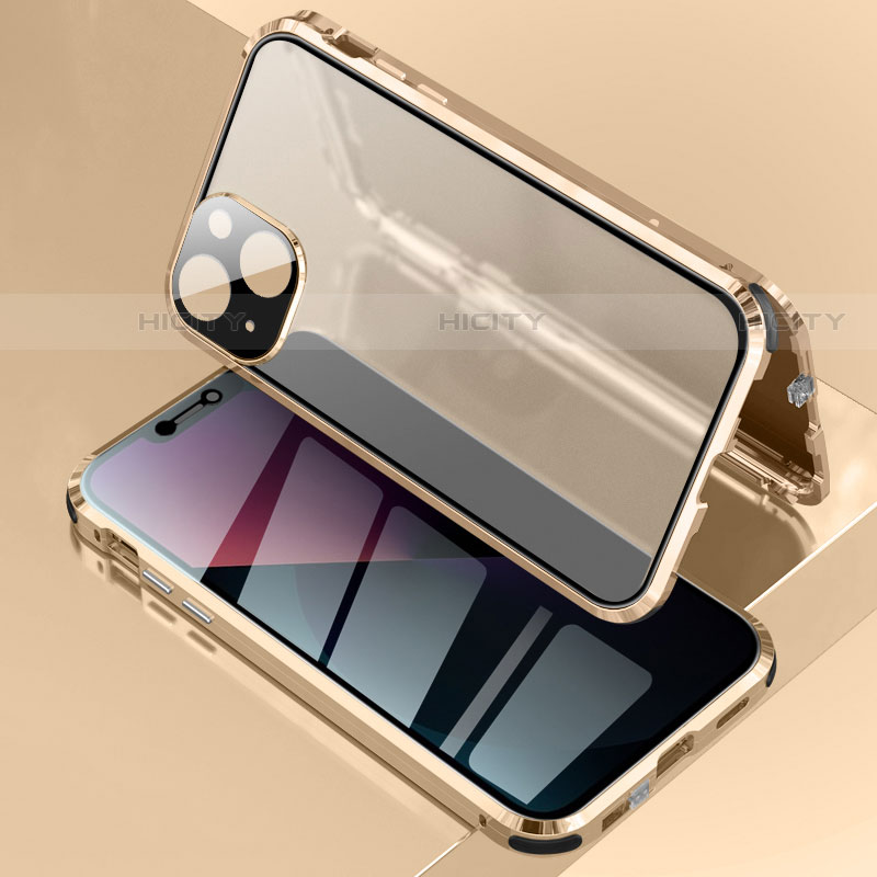 Funda Bumper Lujo Marco de Aluminio Espejo 360 Grados Carcasa para Apple iPhone 13 Oro
