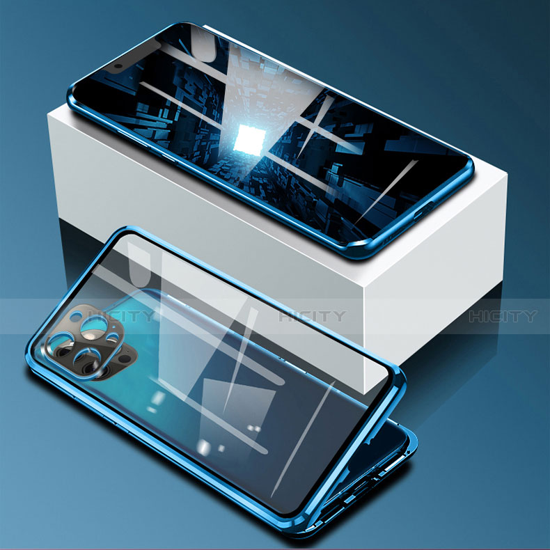 Funda Bumper Lujo Marco de Aluminio Espejo 360 Grados Carcasa para Apple iPhone 13 Pro Azul